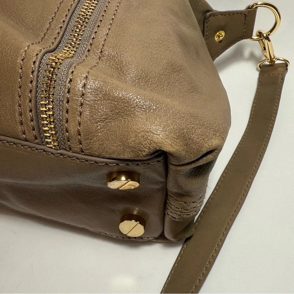 Michael Kors Moxley Taupe Leather Shoulder Crossbody Bag